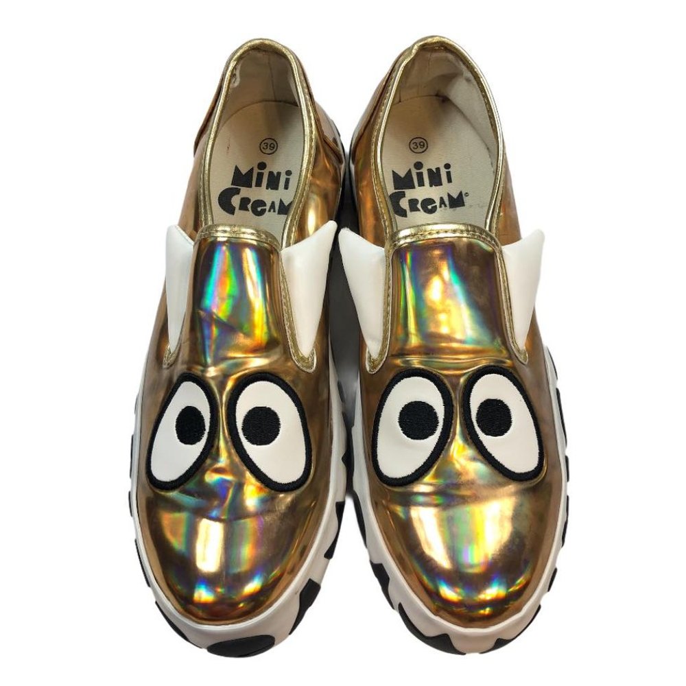 Mini Cream Gold Googly Eyes Loafers- 39/8.5